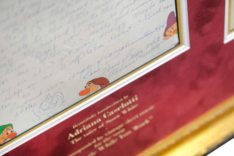 Snow White Written Letter Display Signed by Adriana Caselotti - Memorabilia Framers Shop