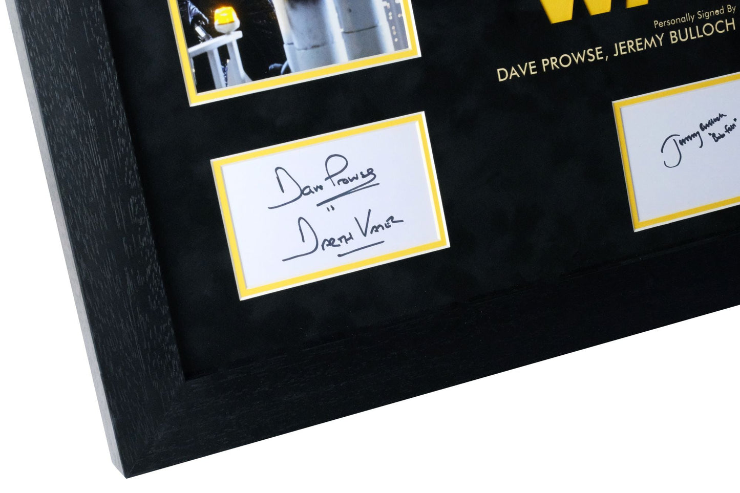 Triple Signed Star Wars White Card Framed Display: Dave Filoni, Jeremy Bulloch, and Billy Dee Williams