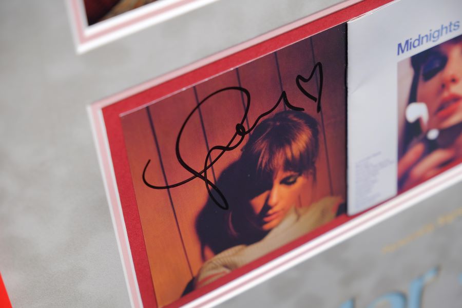 Taylor Swift Signed Midnight Album Record Display with Red Detail and Blue Laser Cut - Memorabilia Framers Shop
