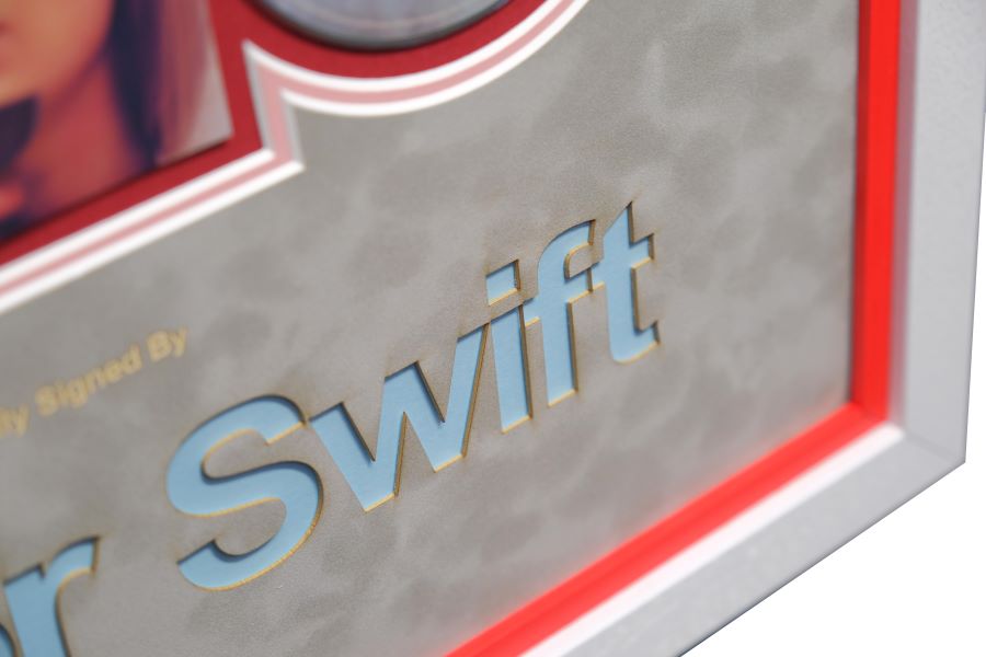 Taylor Swift Signed Midnight Album Record Display with Red Detail and Blue Laser Cut - Memorabilia Framers Shop