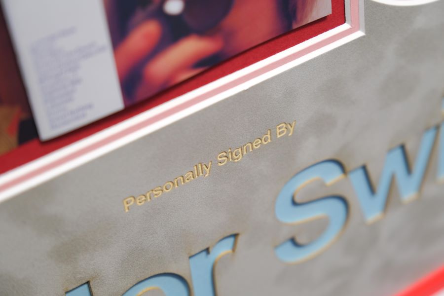 Taylor Swift Signed Midnight Album Record Display with Red Detail and Blue Laser Cut - Memorabilia Framers Shop