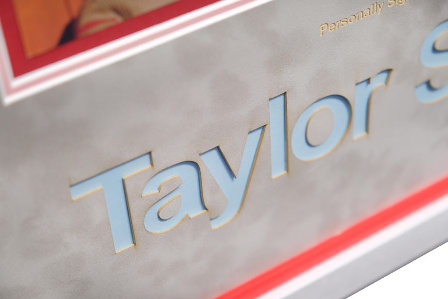 Taylor Swift Signed Midnight Album Record Display with Red Detail and Blue Laser Cut - Memorabilia Framers Shop