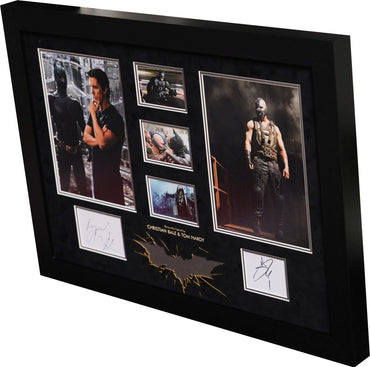 The Dark Night Rises White Card Signed by Christian Bale and Tom Hardy - Memorabilia Framers Shop