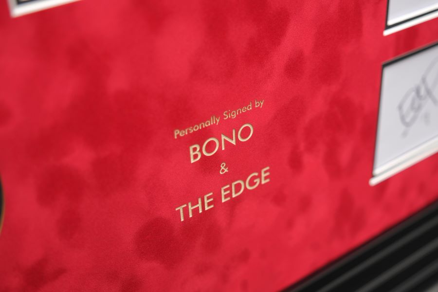 U2 Bono and The Edge signed White Card Photograph Framed Display - Memorabilia Framers Shop