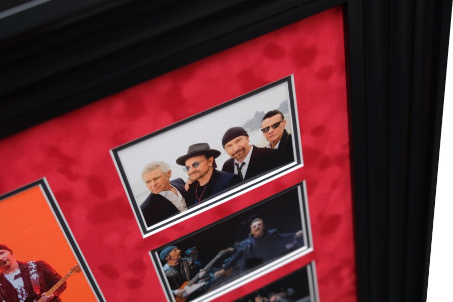 U2 Bono and The Edge signed White Card Photograph Framed Display - Memorabilia Framers Shop