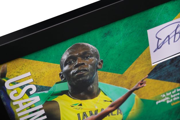 Usain Bolt Signed White card Framed Display - Memorabilia Framers Shop