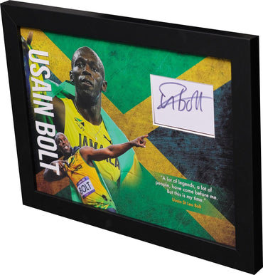 Usain Bolt Signed White card Framed Display - Memorabilia Framers Shop