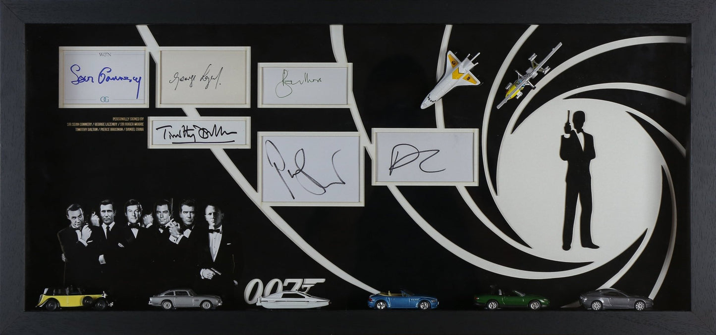 007 Signed White card Display With Framed Cars - Memorabilia Framers Shop