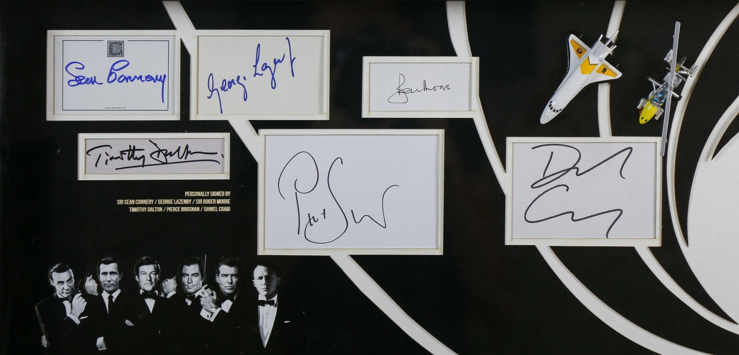007 Signed Whitecard Display With Framed Cars - Memorabilia Framers Shop