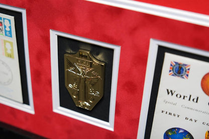 1966 Multi Signed England Shirt with Brochure and Medal Framed Display - Memorabilia Framers Shop