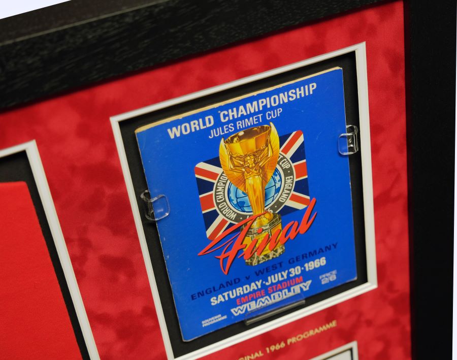 1966 Multi Signed England Shirt with Brochure and Medal Framed Display - Memorabilia Framers Shop
