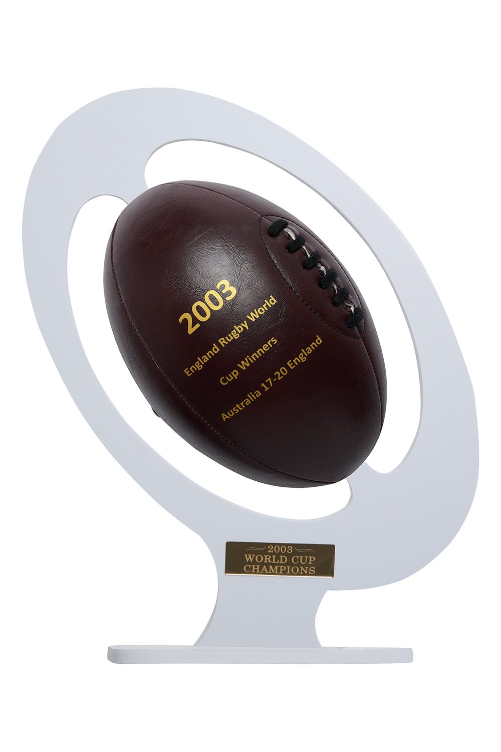 2003 Signed Winners Rugby Ball on Plinth Mount - Memorabilia Framers Shop