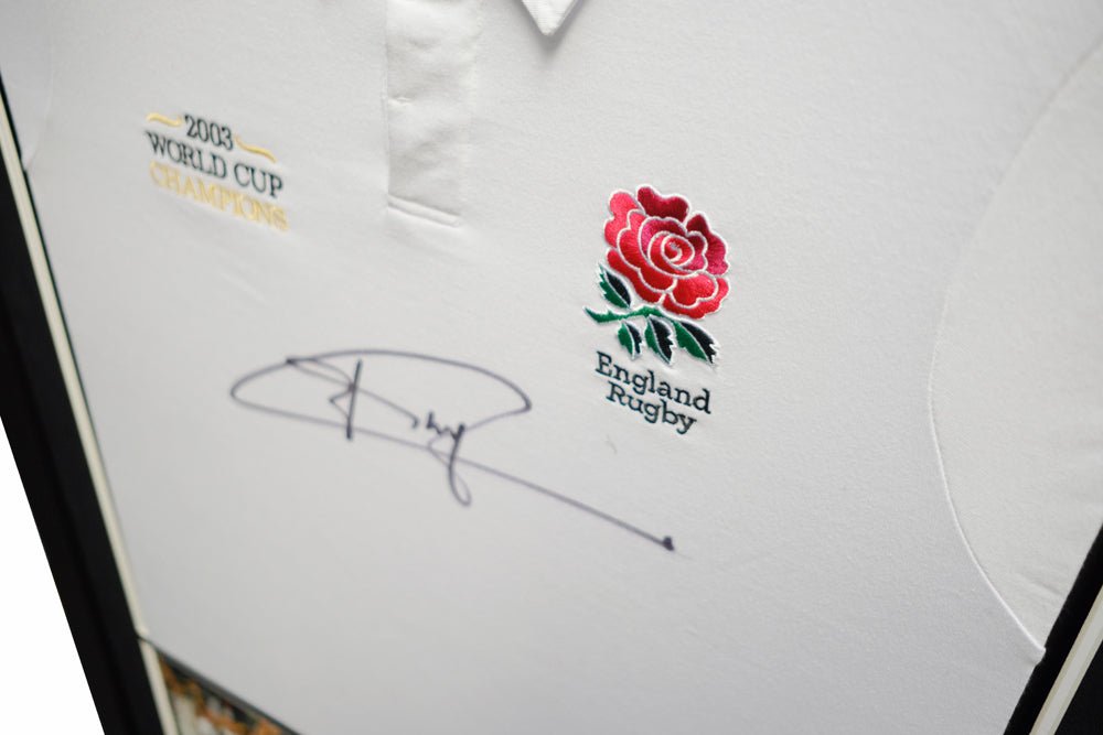 2003 World Cup Champions England Rugby shirt signed by Jonny Wilkinson - Memorabilia Framers Shop