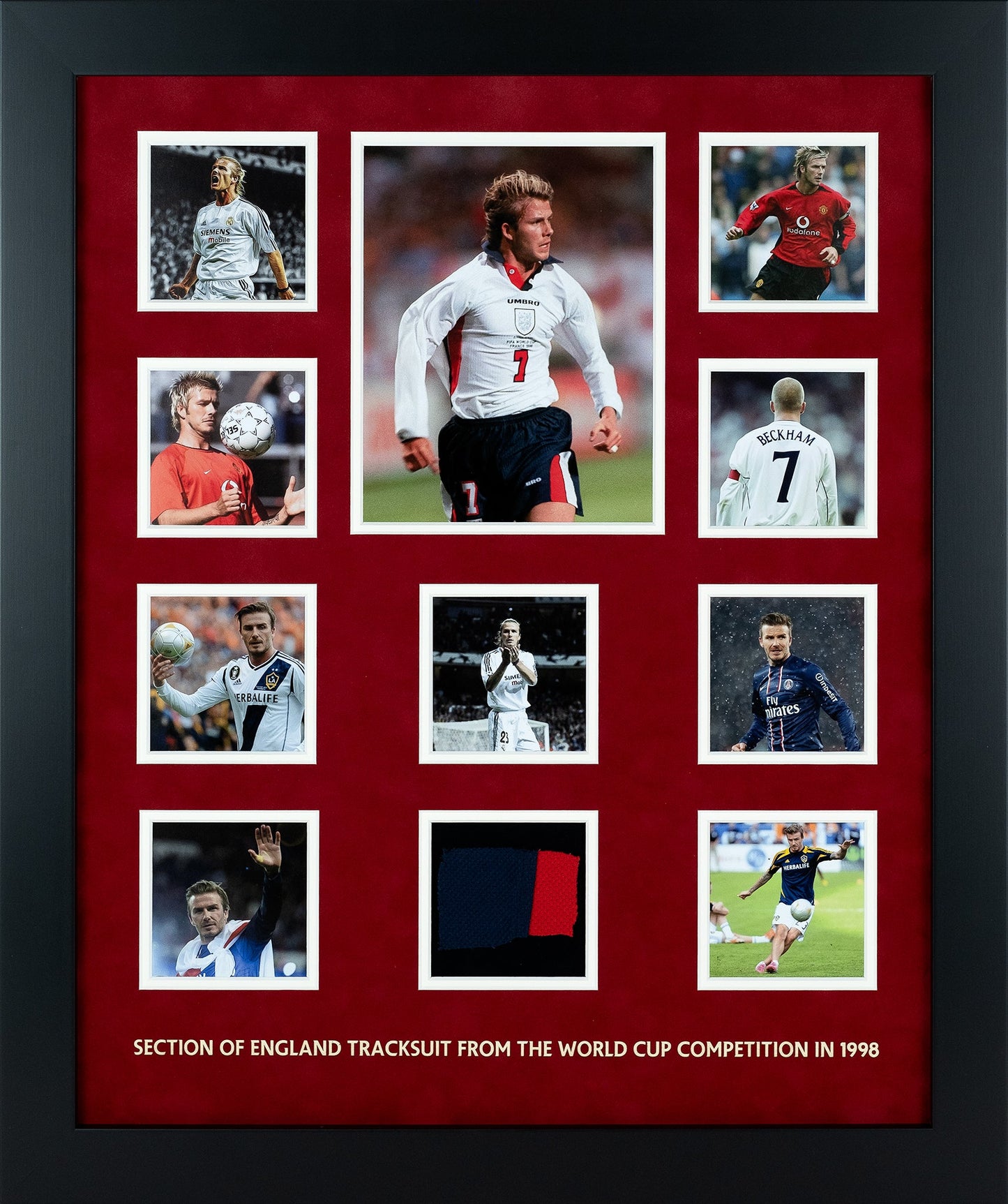 David Beckham 1998 World Cup England Tracksuit Swatch Framed Display