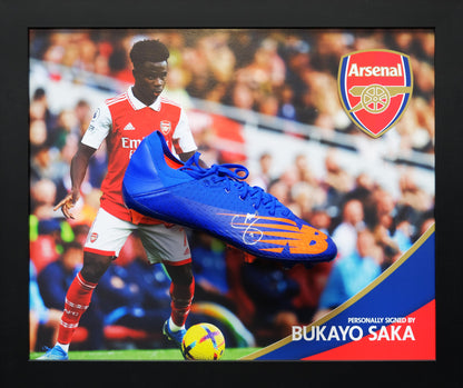 Bukayo Saka Arsenal Signed Blue Boot Framed Display