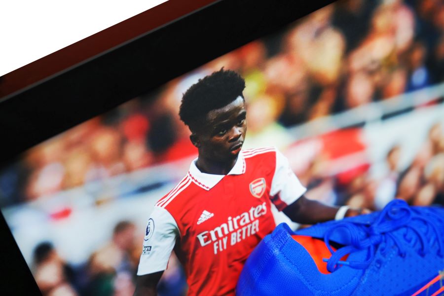Bukayo Saka Arsenal Signed Blue Boot Framed Display