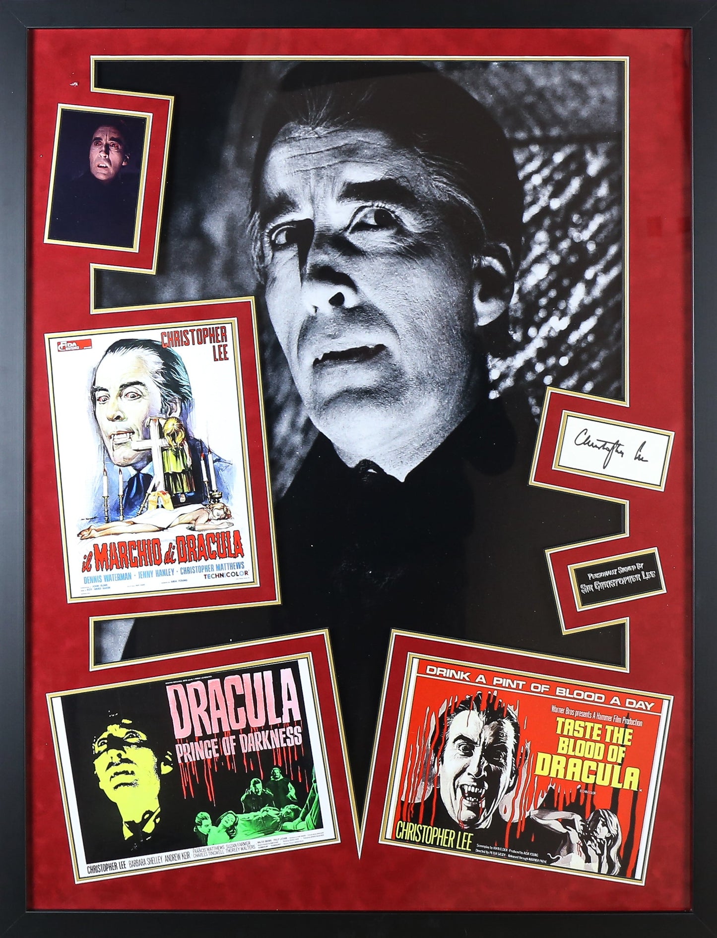 Christopher Lee, Dracula Signed Whitecard Framed Display