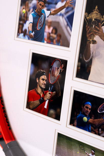 Roger Federer Signed White Card With Racket Framed Display