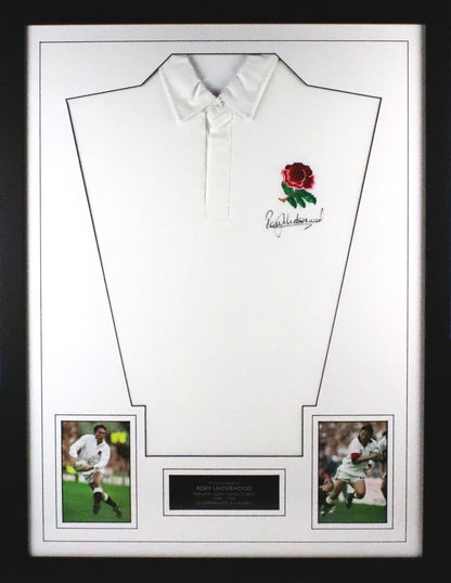 Rory Underwood Signed England Rugby Shirt Display