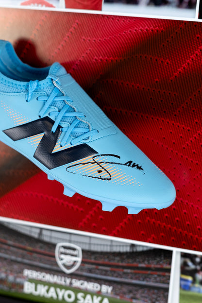 Bukayo Saka Signed Blue Boot Arsenal Display