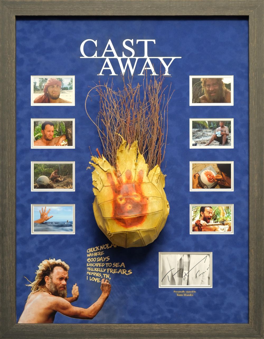 Cast Away Photo Signed by Tom Hanks and 'Wilson' Volleyball Head Framed Display