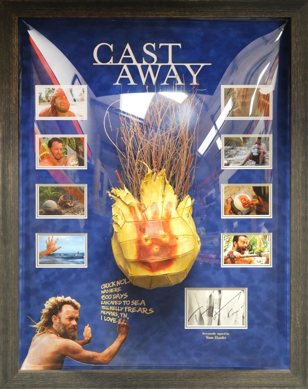 Cast Away Photo Signed by Tom Hanks and 'Wilson' Volleyball Head Framed Display