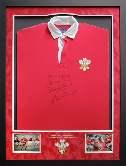 Welsh Rugby Legends signed shirt Barry John, JPR Williams, Gareth Edwards & Phil Bennett