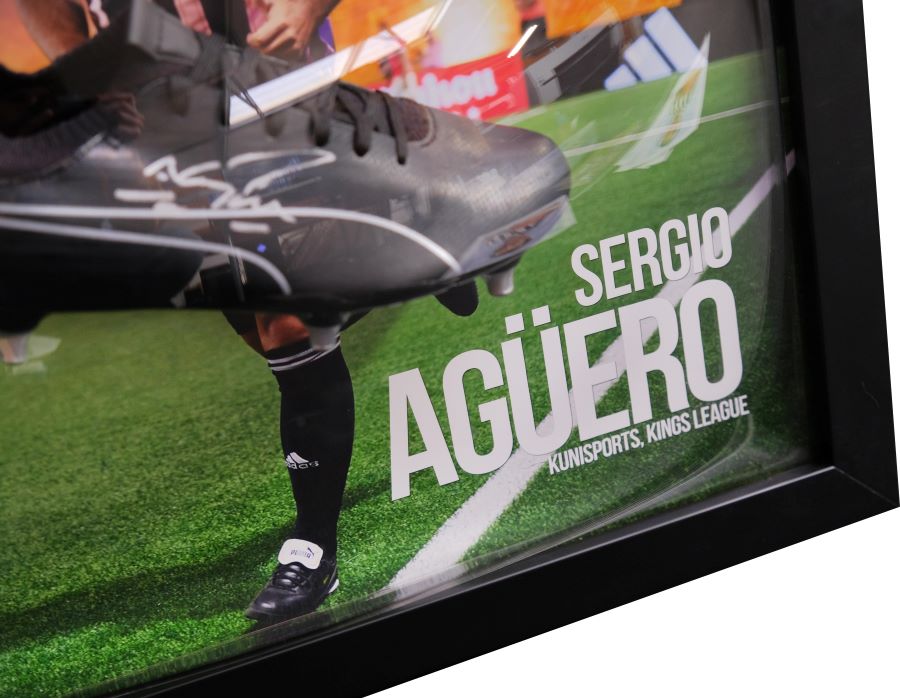 Aguero Signed Kunisports Boot Framed Display - Memorabilia Framers Shop