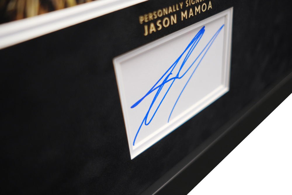 Aquaman film tribute signed white card by Jason Mamoa - Memorabilia Framers Shop