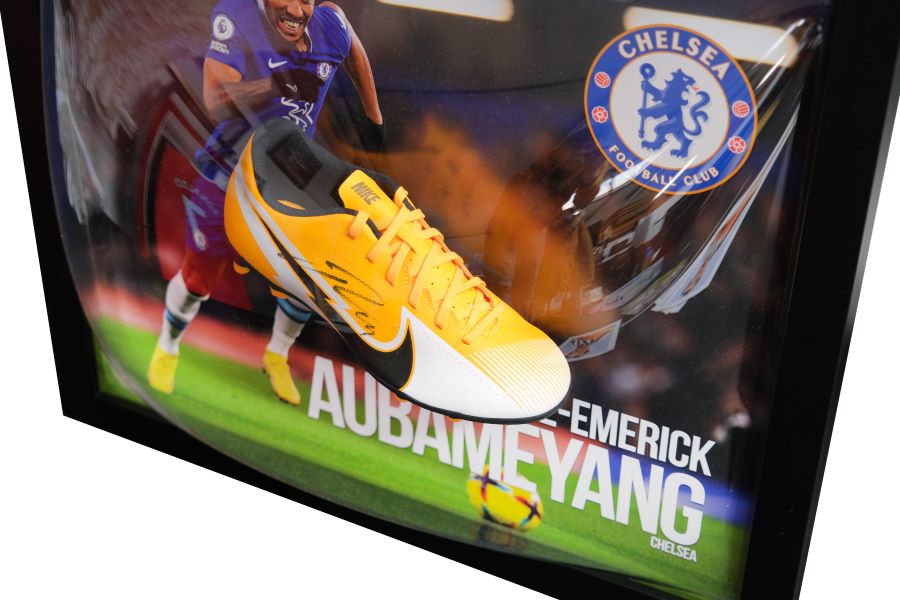 Aubameyang Signed Chelsea Boot Framed Display - Memorabilia Framers Shop