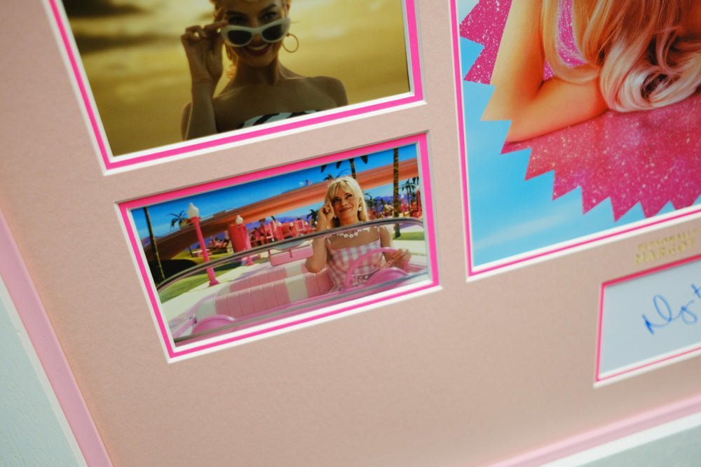 Barbie white card display signed by Margot Robbie - Memorabilia Framers Shop