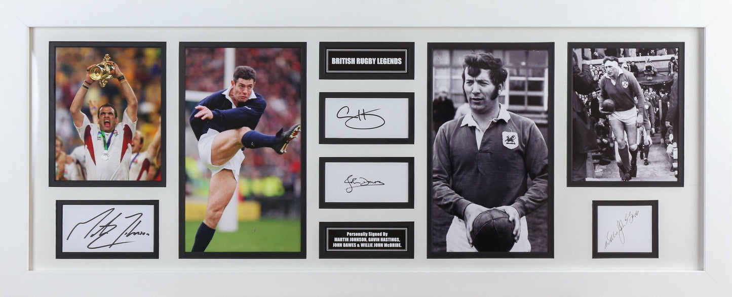 British and Irish Legends 4 Signed White card Framed Display - Memorabilia Framers Shop