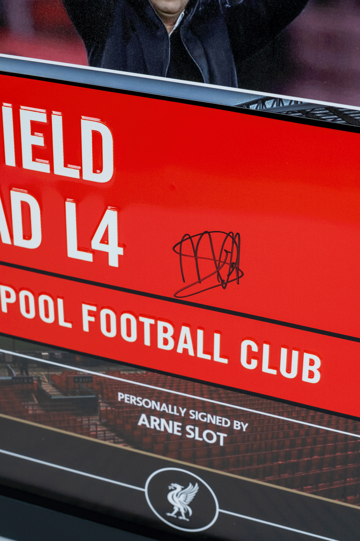 Liverpool FC signed road sign by Arne Slot