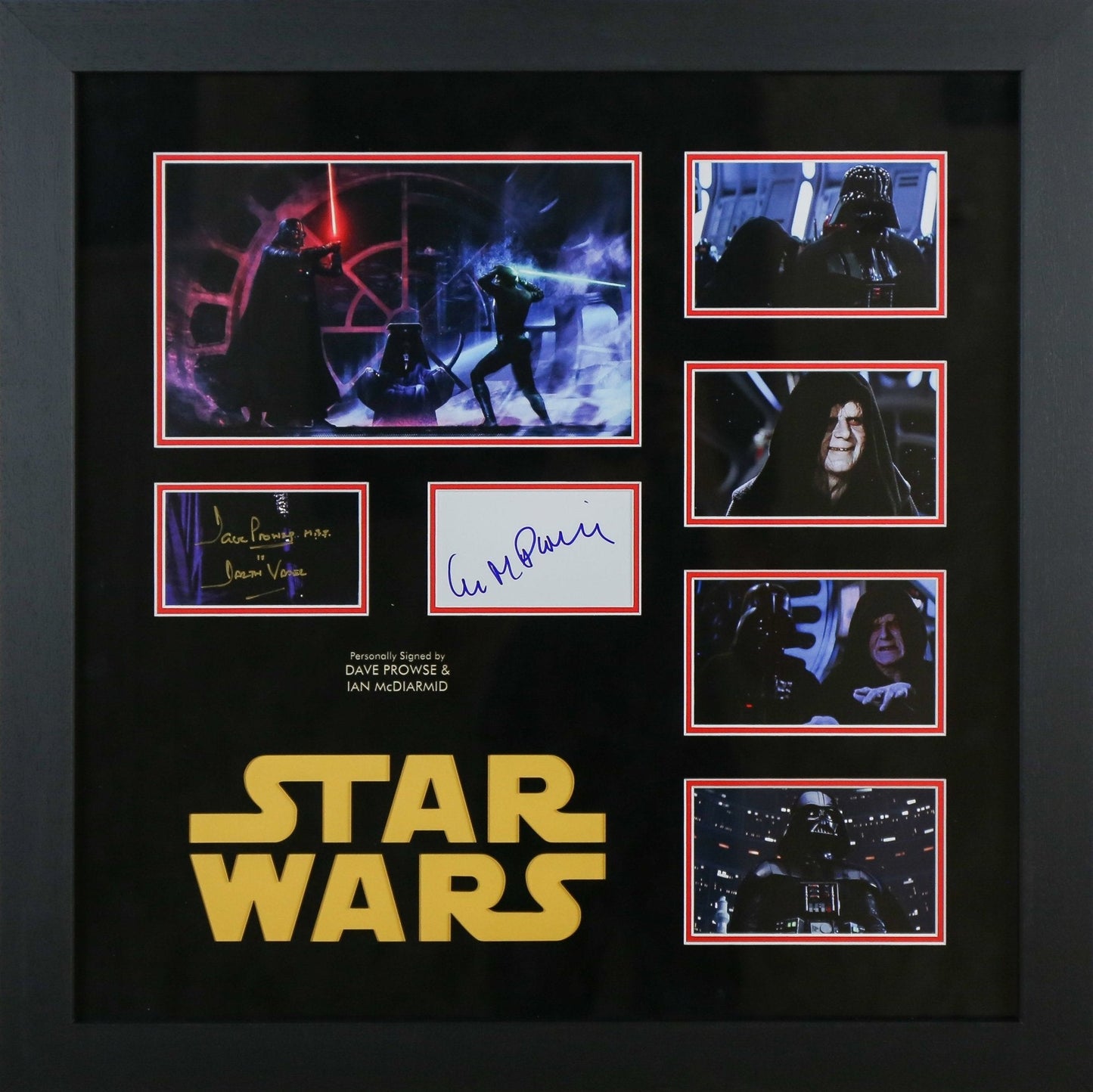 David Prowse and Ian McDiarmid Signed Star Wars White card Framed Display - Memorabilia Framers Shop
