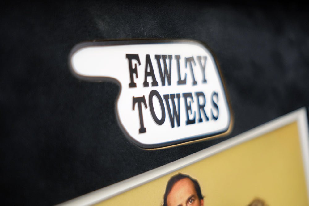 Faulty Towers John Cleese signed white card - Memorabilia Framers Shop