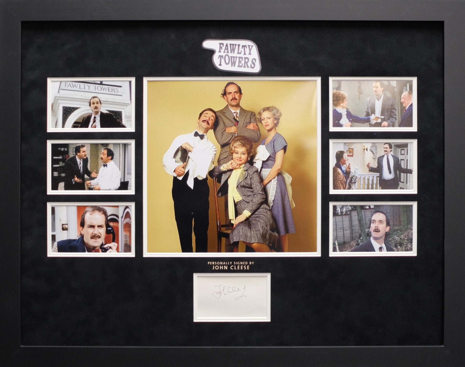 Faulty Towers John Cleese signed white card - Memorabilia Framers Shop