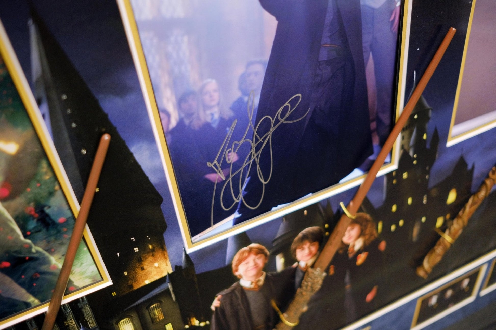 Harry Potter, Ron and Hermione Signed Framed Display with Wands - Memorabilia Framers Shop