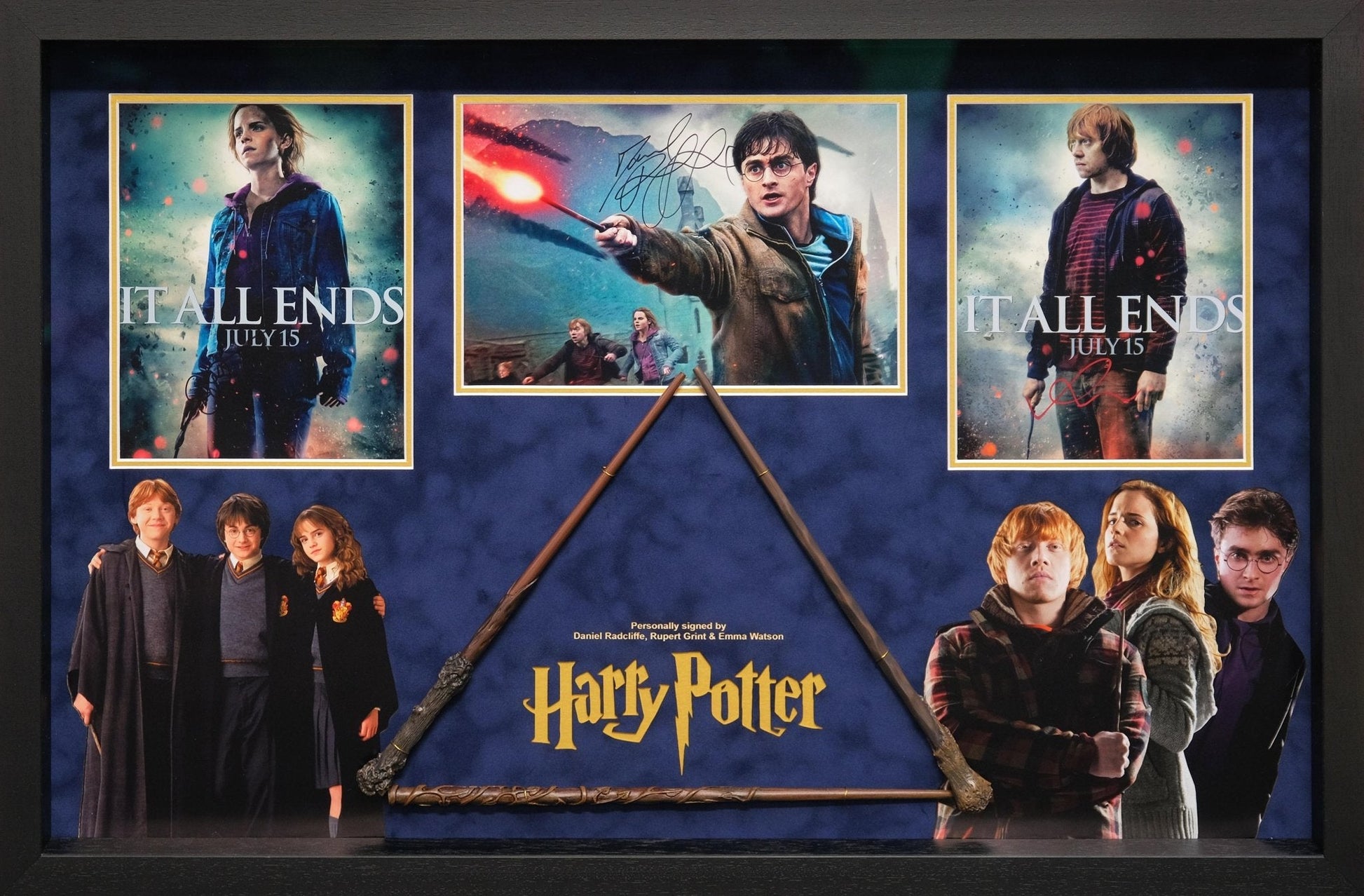 Harry Potter Triple It All Ends Signed Framed Display with Wand - Memorabilia Framers Shop