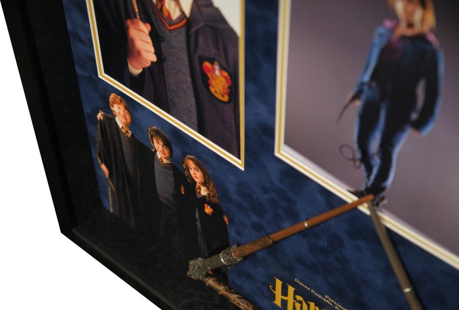 Harry Potter Triple Signed Framed Display with Wand - Memorabilia Framers Shop