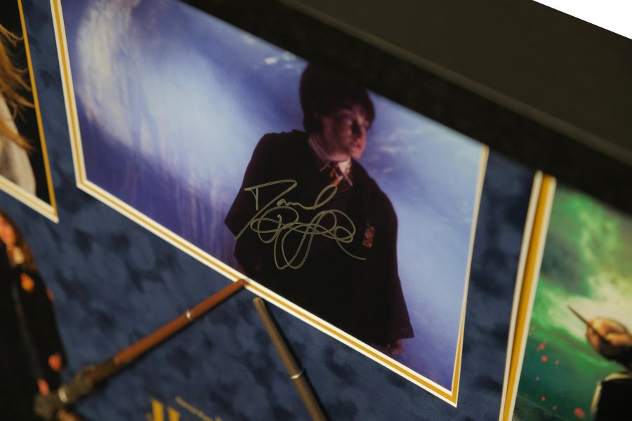 Harry Potter Triple Signed Framed Display with Wand - Memorabilia Framers Shop