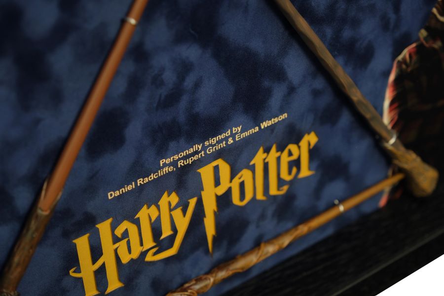 Harry Potter Triple Signed Framed Display with Wand - Memorabilia Framers Shop