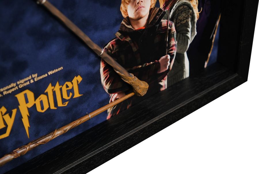 Harry Potter Triple Signed Framed Display with Wand - Memorabilia Framers Shop