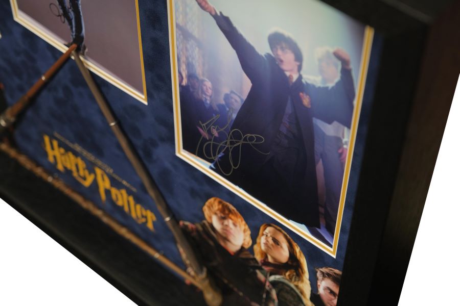 Harry Potter Triple Signed Framed Display with Wand - Memorabilia Framers Shop