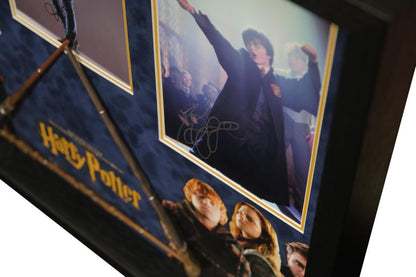 Harry Potter Triple Signed Framed Display with Wand - Memorabilia Framers Shop