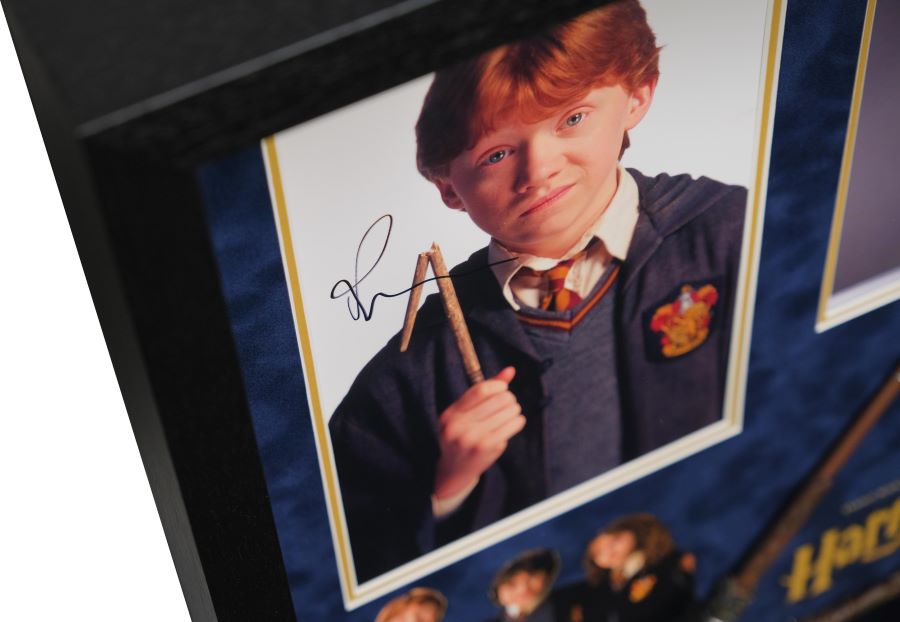 Harry Potter Triple Signed Framed Display with Wand - Memorabilia Framers Shop