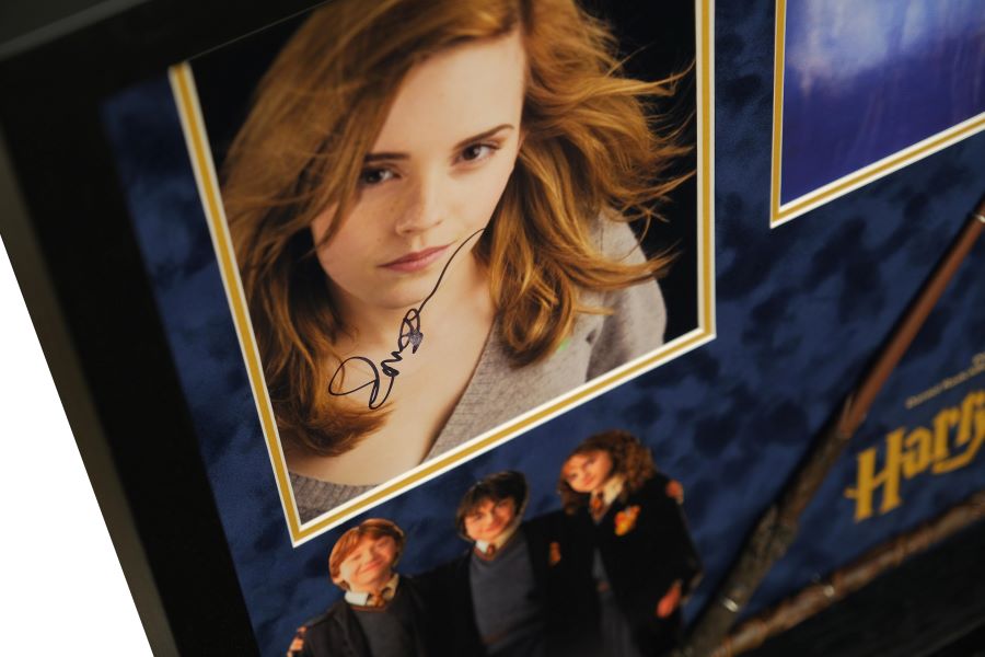 Harry Potter Triple Signed Framed Display with Wand - Memorabilia Framers Shop