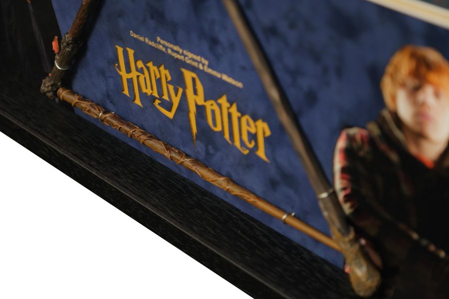Harry Potter Triple Signed Framed Display with Wand - Memorabilia Framers Shop