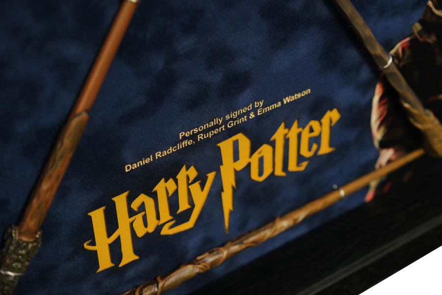Harry Potter Triple Signed Framed Display with Wand - Memorabilia Framers Shop