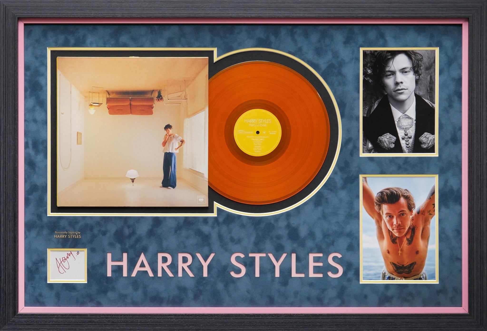 Harry Styles White Card Signed Display With Record - Memorabilia Framers Shop