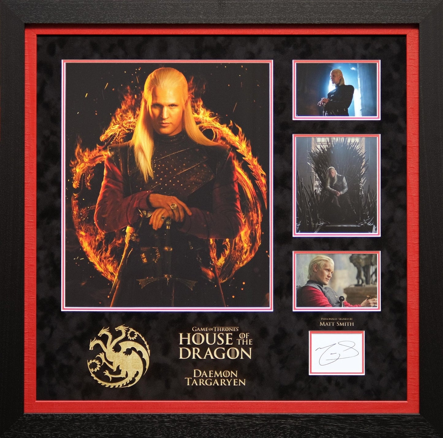 House of Dragons Matt Smith Signed White Card Framed Display - Memorabilia Framers Shop